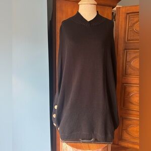 Elegant Black Poncho with Button Accents